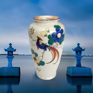 Vintage Lusterware Handpainted Vase Birds Floral